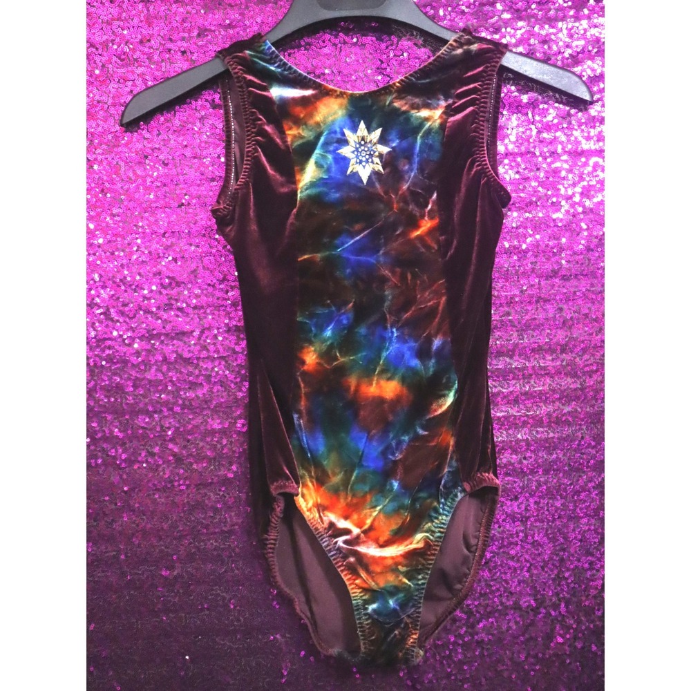 Burgundy Leotard Size 10-12 Girls Velvet Galaxy Rhinestone Star Dance Gymnastics